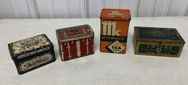 McCormick, Tetley and two other tea tins