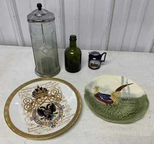 Bac-Ster barber bottle, Limoges + French plate,