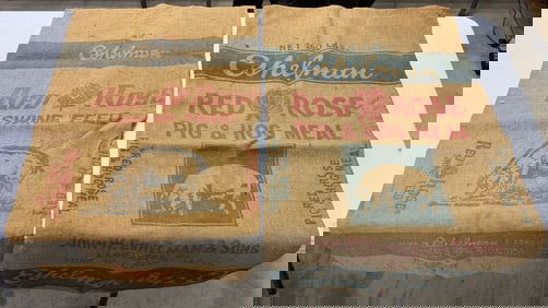 2 Eshelman Red Rose hog feed burlap bags