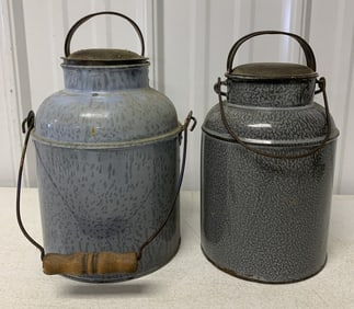 2 grey granite enameled pails