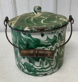 green swirl enameled pail w/lid