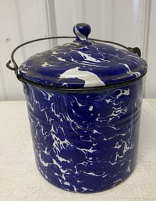 blue swirl enameled pail with lid