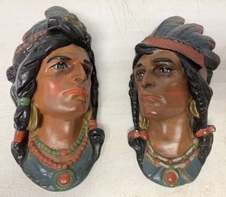 2 plaster Indian busts