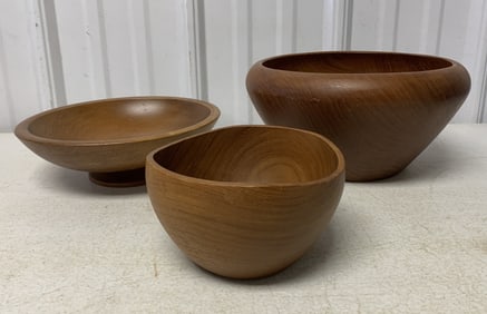 3 wood carved bowls