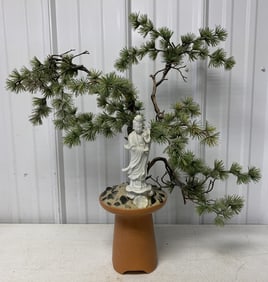 Chinese figure w/ fake bonsai in Hyalyn vase