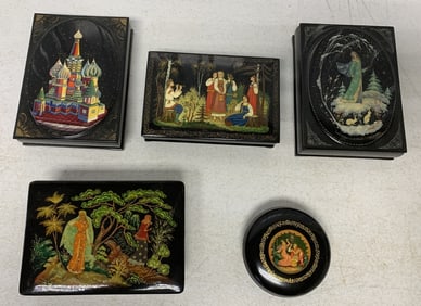 5 Russian painted lacquer boxes