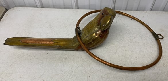 hanging brass/copper parrot on perch