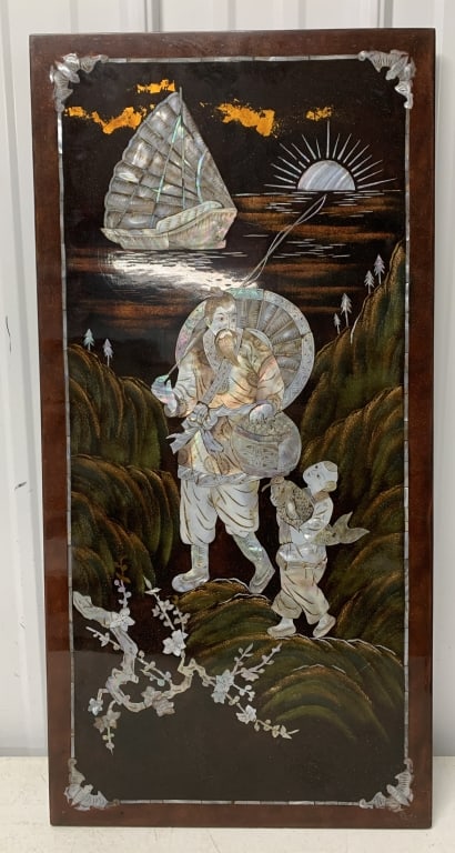 lacquered mother of pearl wall panel: has wear with some scratches