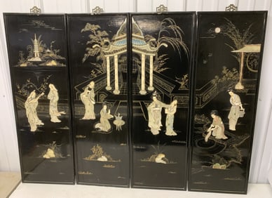 4 black lacquered wall panels