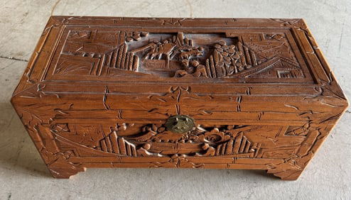 Carved wooden chest