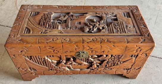 Carved wooden chest