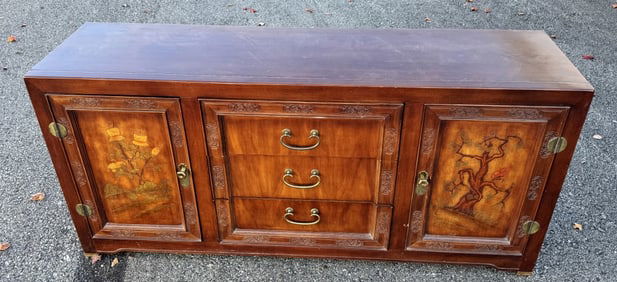 Oriental Decorated Dresser & Mirrors & Bed