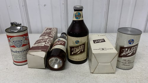 Schlitz flashlight, radio, and coasters as well as