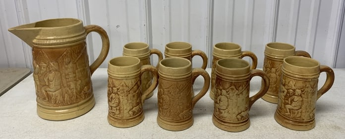 Hull pottery Pitcher and 6 mugs