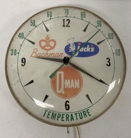 Bachman, Jack's & Q-Man thermometer/clock