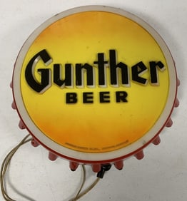 Gunther Beer lighted bottle cap sign