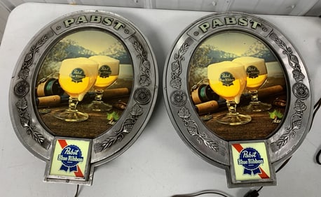 pair of Pabst Blue Ribbon lighted wall signs