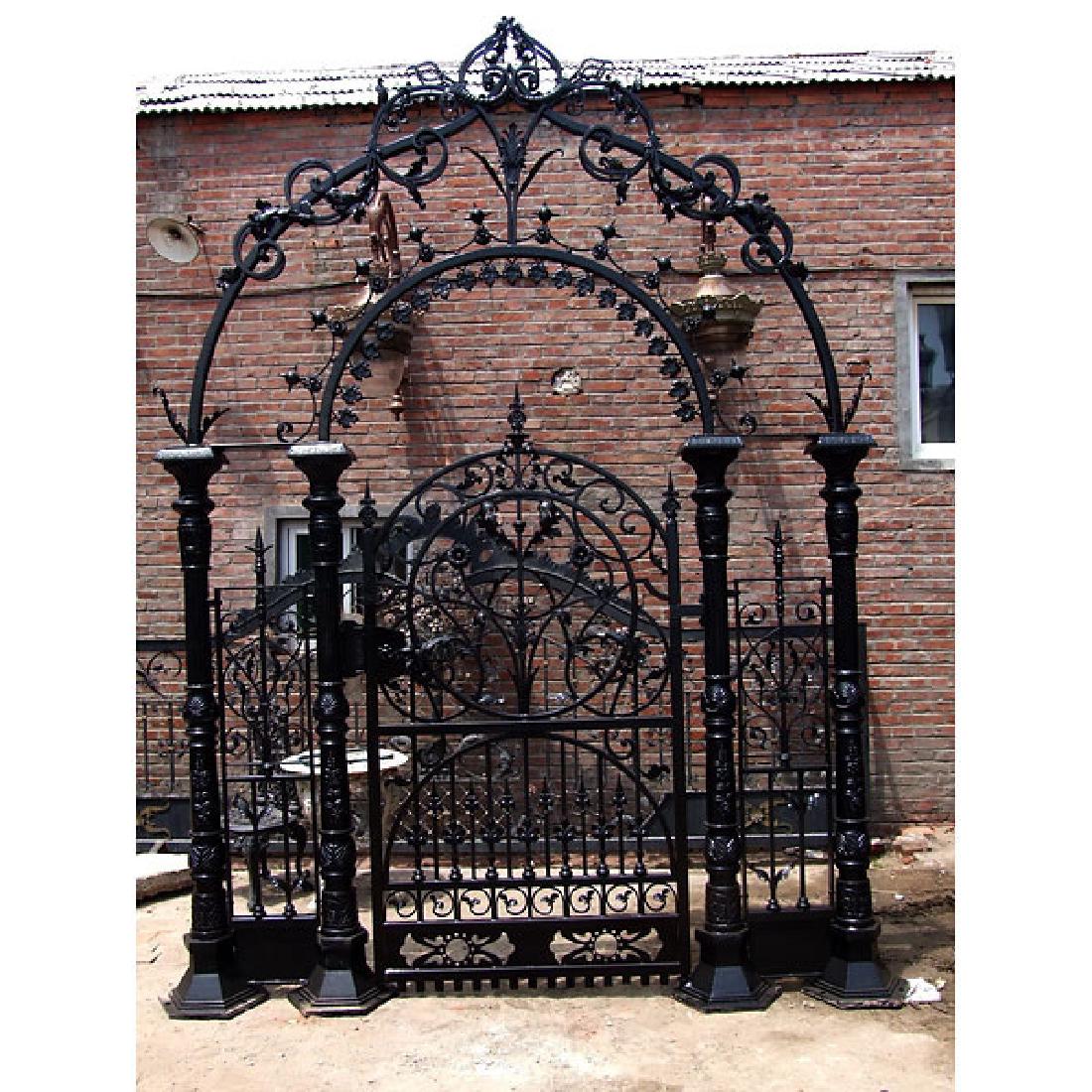 Cast Iron Outdoor Driveway Entry Gate: 139W X 8.5W X 96H Fancy Iron Promenade Gate