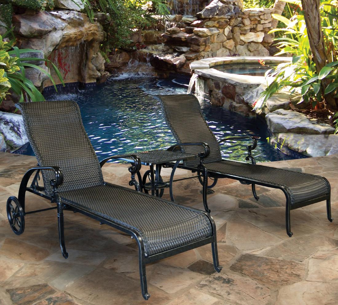 Wyndermere 3 Piece Chaise Set (KIT): Bridgeton Moore presents the Wyndemere 3 Piece Chaise Set, featuring 2 Wyndemere Chaises with adjustable backs and attached wheels for ease of movement and a Wyndemere Side Table from our new Wyndemer