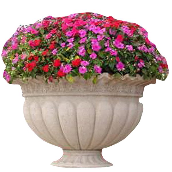 Ribbed Planter Outdoor: This outdoor planter is done in a Sandcast material and beautifully adds accent to any yard or home. Dimensions: 21 DIA X 14H