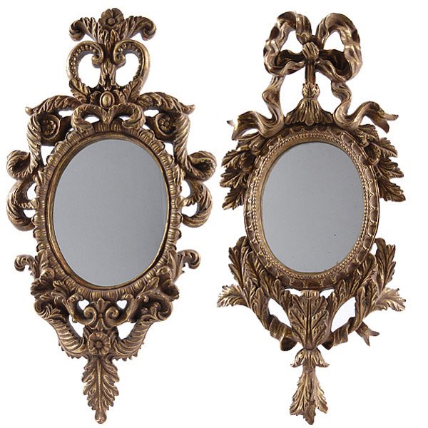 Baroque Gilt Mirrors Set of 2: This pair of beautiful Baroque Mirrors will make an incredible addition to any homes wall space. Antique Gold Gilt wraps around the many ornate details of these mirrors including florals, beading, rib