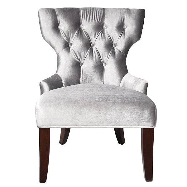 Silver Tufted Chair: The Silver Tufted Accent Chair features beautiful design and a soft microfiber silver upholstery button tufted with dark hardwood legs make this chair a great addition to any home. With a large variet