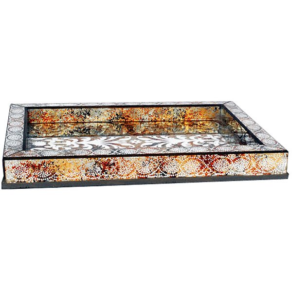 Horchata Serving Tray: Formal two tier Chandelier dripping with crystals. Nine lights each covered with a pleated shade.Dimensions: 24L X 14D X 2H - 12lbs