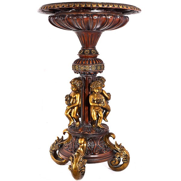 Neoclassical Pedestal Planter: The Neoclassical Pedestal Planter is quite simply, the epitome of upscale home decor. This hand-finished pedestal planter features dark wood tone finish, beautiful gold accent finishing, and ornate de