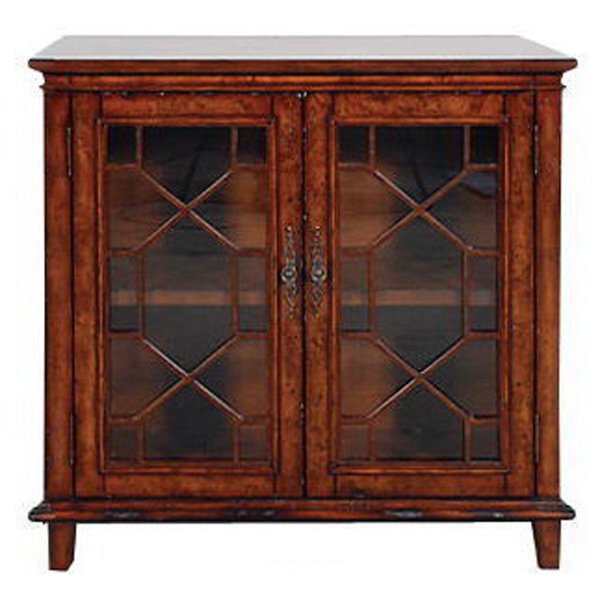 Chester Burl 2 Door Cabinet: Side Chest featuring glass front thirteen colony design. 32L X 15.5D X 35H