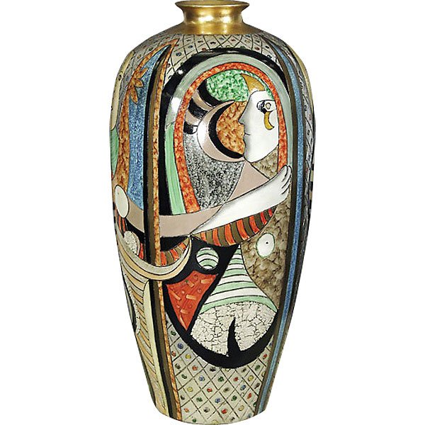Large Picasso Vase: For the artist, Fun and whimsical Picasso Vase. Large size and high bidder will have the option to purchase a pair. 14DIA X 32H