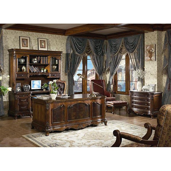 Roosevelt EXECUTIVE 3 Piece Office Suite: Transform any room in your home into an Executive Office with our 3 Piece Roosevelt Set. Set includes Desk and Hutch both with functional filing storage and pull out keyboard storage. Set inlcudes hig