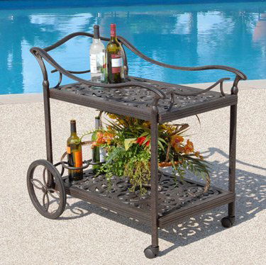 Fiesta Outdoor Tea Cart BEST SELLER!: Functional outdoor tea cart or liquor trolley with lift off tray. Made in aluminum. Dimensions: 36"L X 24"D X 35.5"H