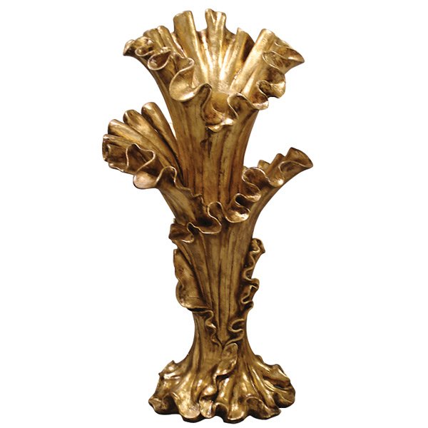Gilded Blossom Vase: Unique and unusual accessory vase for the home! Complete with a golden finish, looks great as a pair and high bidder will have option to purchase two! Dimensions: 16DIA X 30.25H