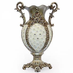 Silver Crystal Vase: This elgant vase offers a dramatic look with its aged pewter finish and pearlescent beads. A perfect addition for dressing up your home.12L X 7D X 18H