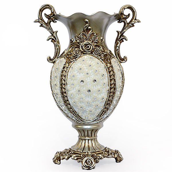 Silver Crystal Vase: This elgant vase offers a dramatic look with its aged pewter finish and pearlescent beads. A perfect addition for dressing up your home.12L X 7D X 18H