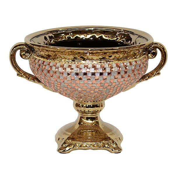 Rose Crystal & Gold Bowl: Rose Crystal & Gold BowlDimensions 14 3/4 x 14 x 14