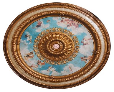 cherub sky round medallion: An innovative decorative solution, all hand assembled & hand finished, our ceiling medallions utilize beautifully antiqued imagery to add interest to chandeliers and ceilings throughout your home. Usi