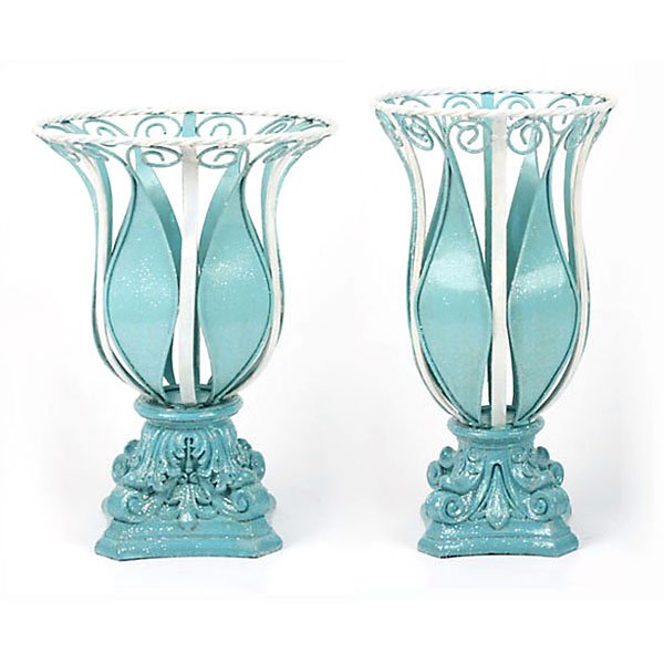Blue Candle Vases - Set of 2: Dimensions: SMALL - 9.25 DIA X 13H; LARGE - 7.5 DIA X 14H
