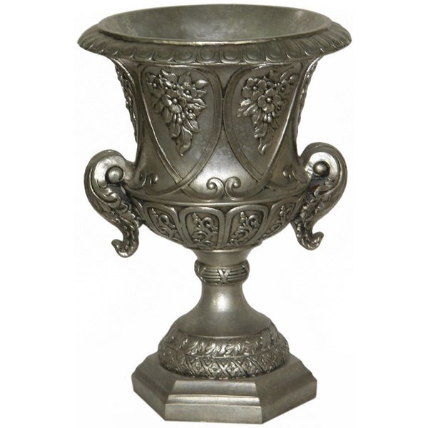 Silver Handled Urn: Dimensions: 17 DIA X 24.75H Classic Design and Elegance are the two descriptions that come to mind when see this item. The silver finish is not only beautiful, but eye catching. Indoor use only
