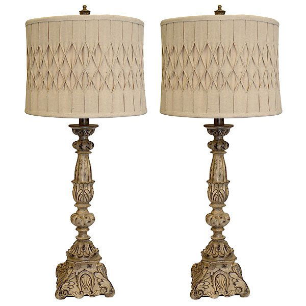 Ecru Dbl Pleated Lamp -Set 2 (1 of 1)