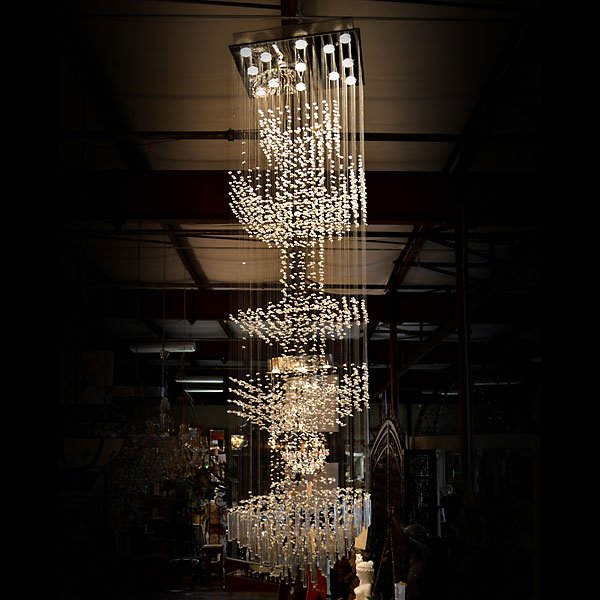 Grand Crystal ColumnChandelier FREE SHIPPING: This chanelier is flush mounted to the ceilingGrand Crystal ColumnChandelier 23.5 SQ X 101H FREE SHIPPING WITHIN THE CONTINENTAL US
