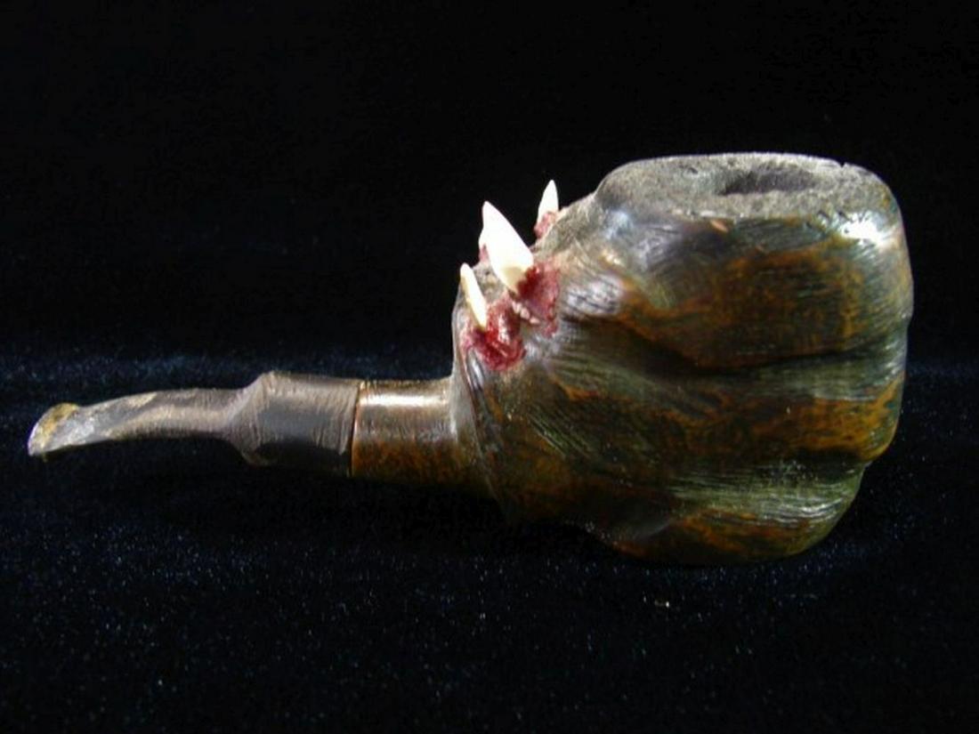 Monstrosity Pipes Beastie 2/9 Olie Sylvester "Halloween: Lightly smoked art pipe that was reserved for smoking on Halloween. Complete with teeth, gums, eyeball, and butchered stem.
