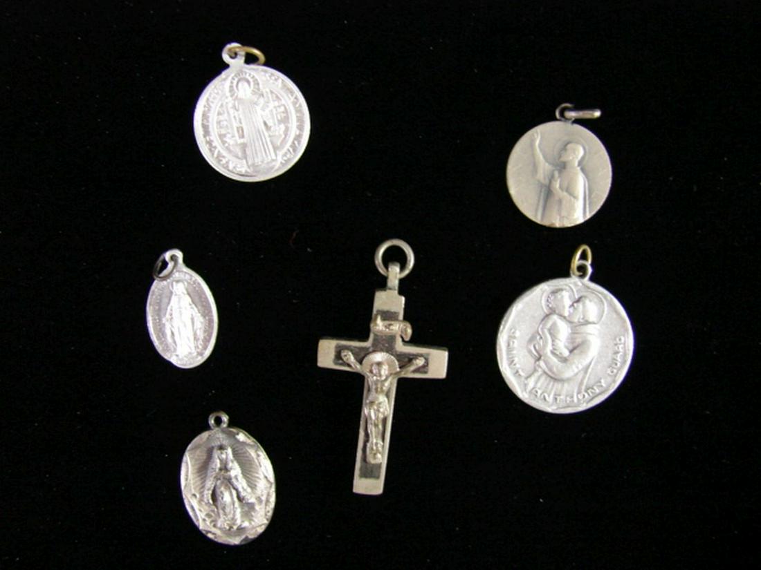 5 Catholic Saints Charms from the 40's, One Cross: Collection of Saints from a 40's jewelry box.