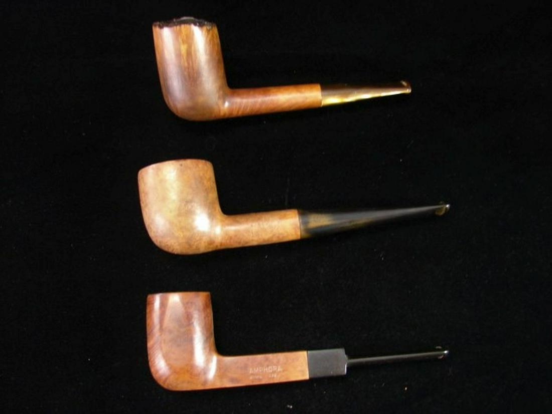 3 Pipes, One Wiley, One Amphora, One Peretti's: Square shank billiard vintage Amphora X-tra, Randy Wiley chimney with plateaux rim, Peretti's large billiard "Rodney"