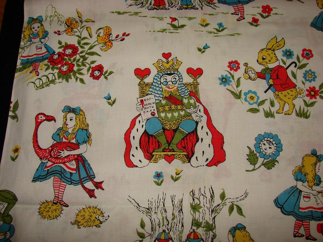 Vintage Alice in Wonderland Fabric, Oversized Print: very vibrant colors, 72.5" x 37"