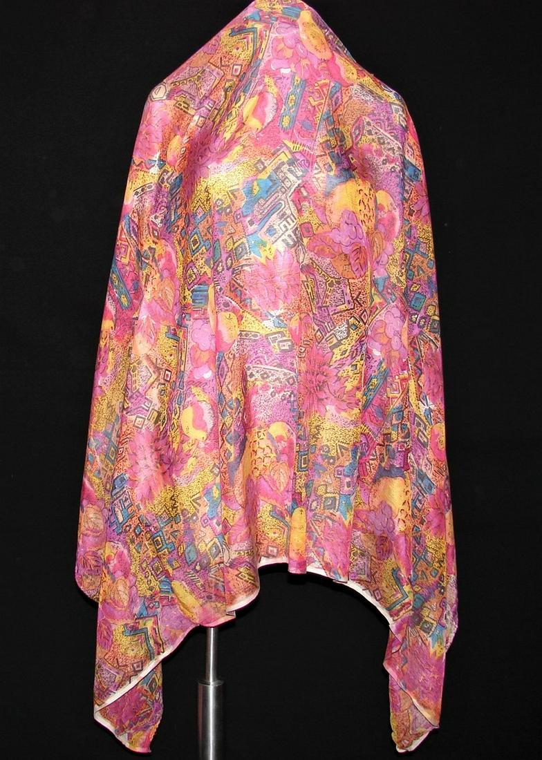 Large Multi-Colored Fruit and Floral Shawl: Cotton shawl with pears and florals, measures 45" x 65"