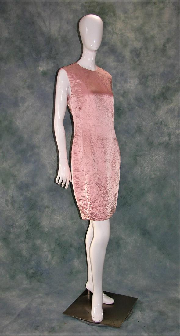 Vintage Gianni Versace Couture Pink Linen Dress,: shift dress measures 38"L X 34"B X 30"W X 36"H X 16" shoulder to shoulder, hidden metal zipper down the back