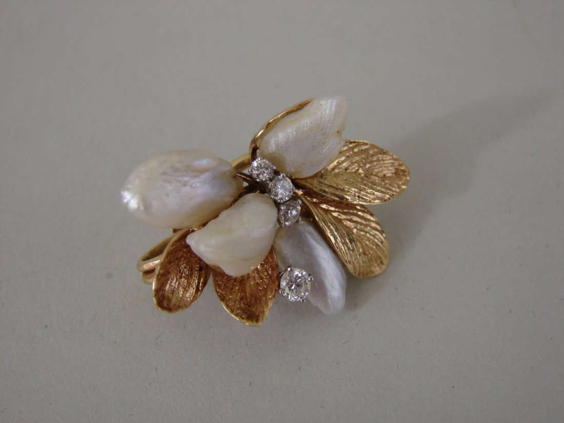 VTG 14k Pearl & Diamond Fan Earrings (1 of 4)