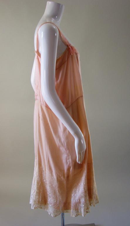 Embroidered Edwardian Chemise: Silk bodice and silky cotton body, wedding theme with bows, silk ribbon shoulder straps, embroidery on bodice, tie at neckline, large lace flounce36"B X 40"W x 42"H