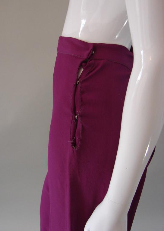 1920s Wide Leg Crepe Trousers: Purple crepe wide leg trousers, close with 4 metal snaps on the left side (one set missing)42"L x 32"W X 44"H x 25" insseamMabel Welton Brown Estate